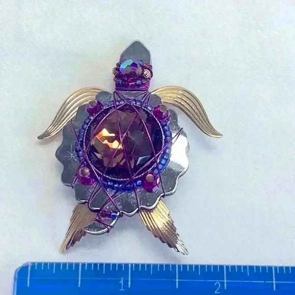 Liztech 1986 Turtle Brooch Gold Silver Purple - Picture 3 of 4